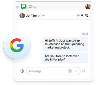 Google Chat interface with a message to the Microsoft Teams user