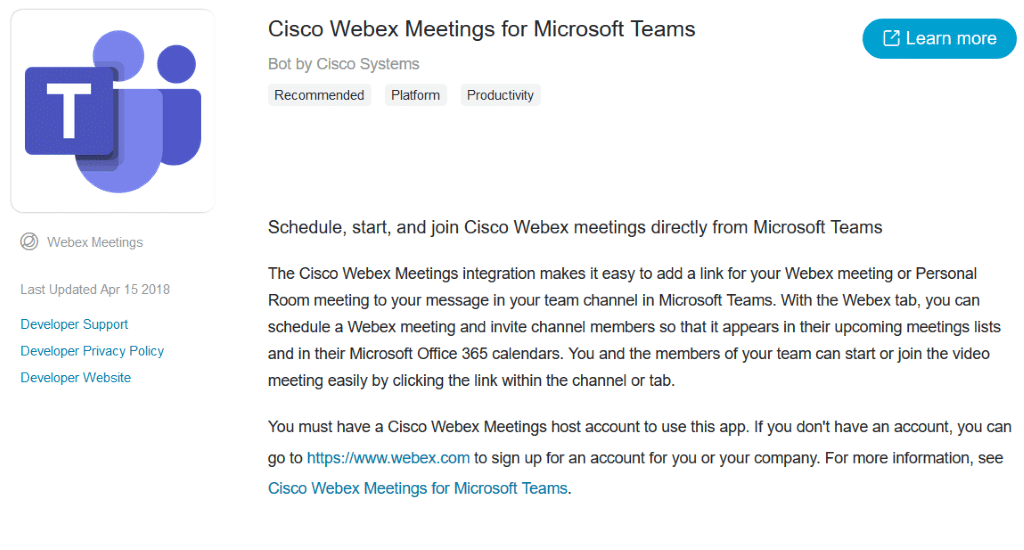 Answer to the question about Microsoft and cisco webex meeting
