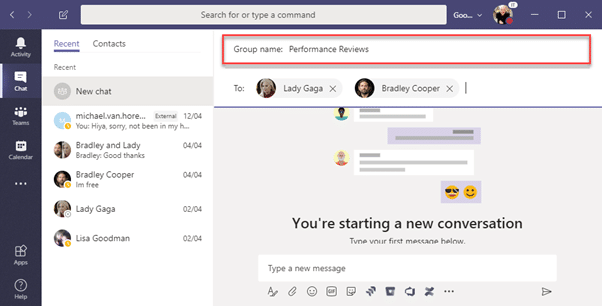 Name your group chat in MS Teams. Source: practical365.com