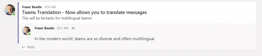 Translate messages in MS Teams 2. Source: collab365.community